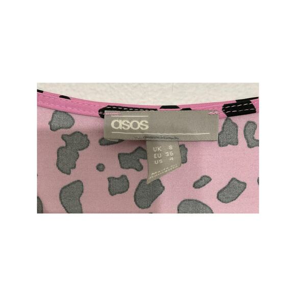 ASOS Pink Leopard Midi Wrap Dress Size 4 Small V-Neck Stretch Elastic Waist - Picture 7 of 9